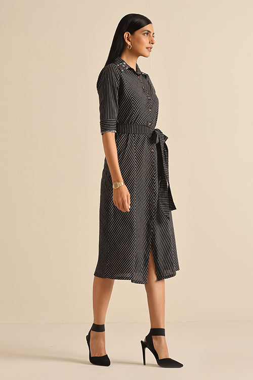 Confident Black Pure Cotton Handwoven Hand Embroidered Dress For Women