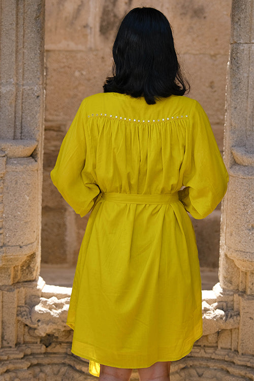 Okhai "Golden Amaltas" Pure Cotton Mul Mirrorwork Dress