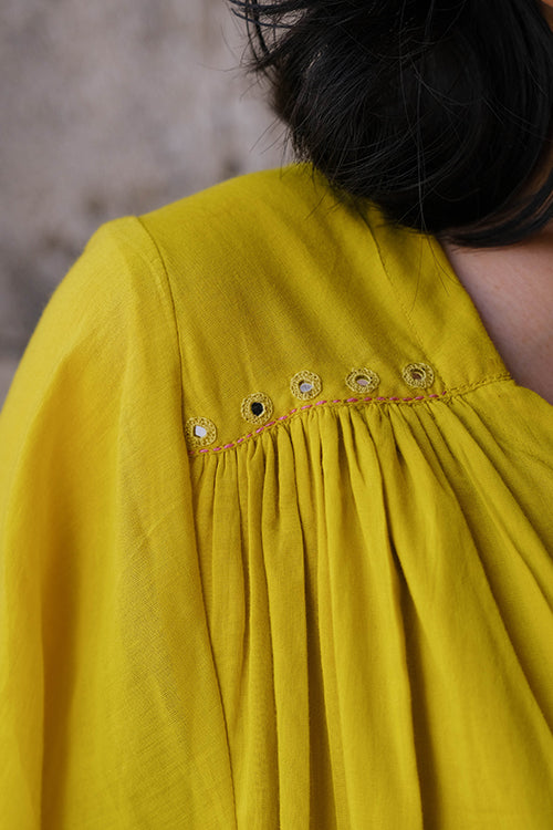 Okhai "Golden Amaltas" Pure Cotton Mul Mirrorwork Dress