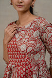 Okhai "Chestnut Charm" Handblock Printed Pure Cotton Flared Dress