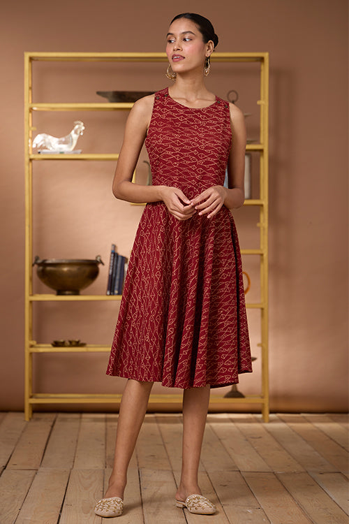 Okhai "Terravita" Handblock Printed Ajrakh Pure Cotton Cross-Back Dress