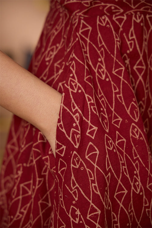 Okhai "Terravita" Handblock Printed Ajrakh Pure Cotton Cross-Back Dress