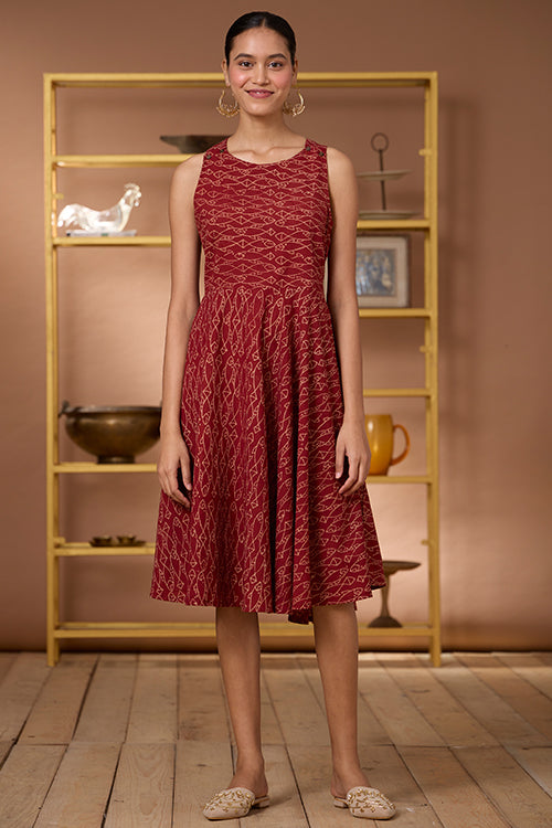 Okhai "Terravita" Handblock Printed Ajrakh Pure Cotton Cross-Back Dress
