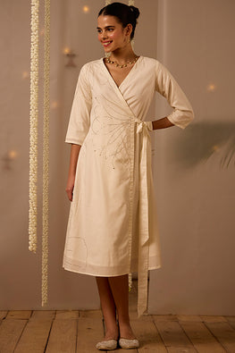 Lumiere Khaat Bharat & Mukaish Work Wrap Dress Online