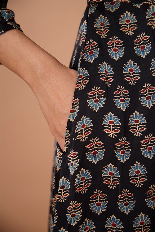 Okhai "Garnet Gypsy" Handblock Printed Modal Ajrakh One-Shoulder Dress