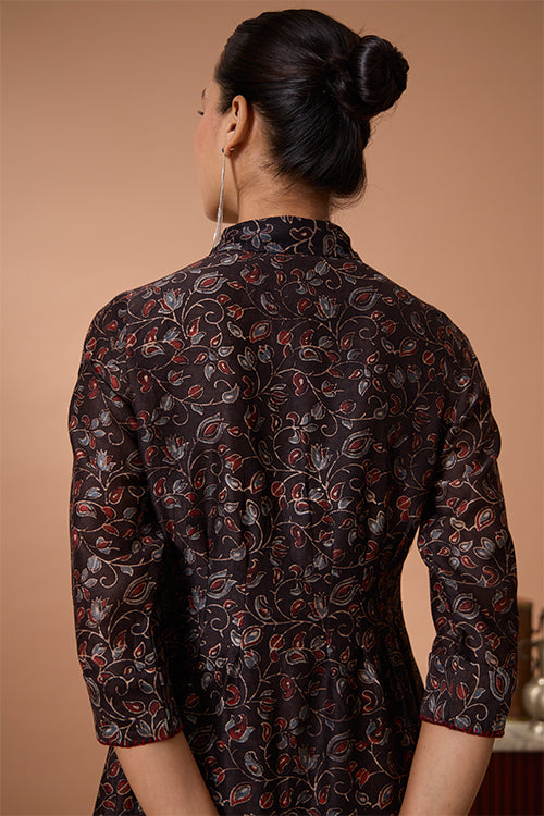 Okhai "Rosalie" Hand Embroidered Handblock Printed Chanderi Silk Ajrakh Collared Dress