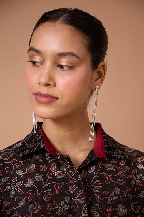 Okhai "Rosalie" Hand Embroidered Handblock Printed Chanderi Silk Ajrakh Collared Dress