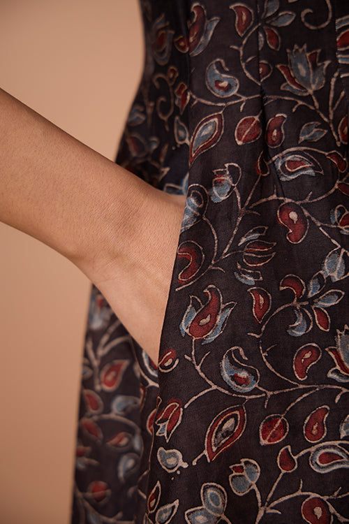 Okhai "Rosalie" Hand Embroidered Handblock Printed Chanderi Silk Ajrakh Collared Dress