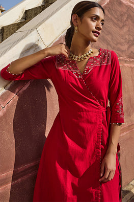 Atapa Embroidered Mirrorwork Pure Cotton Wrap Dress For Women Online