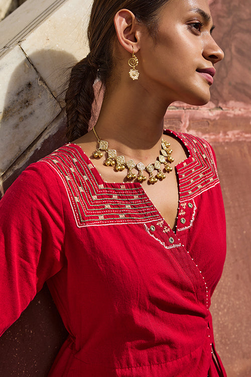 Okhai "Atapa" Hand Embroidered Mirror and Beadwork Pure Cotton Wrap Dress