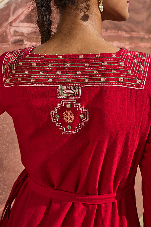 Okhai "Atapa" Hand Embroidered Mirror and Beadwork Pure Cotton Wrap Dress