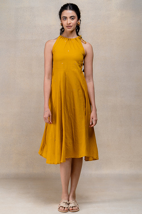 Okhai "Tamarind" Hand Embroidered and Mirrorwork Cotton Mul Sleeveless Dress