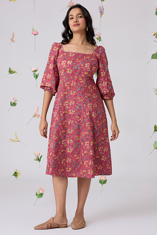 Okhai "Lilianne" Hand-Embroidered Handblock Printed Pure Cotton Dress