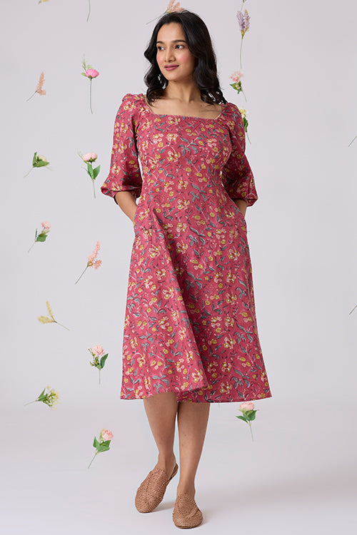 Okhai "Lilianne" Hand-Embroidered Handblock Printed Pure Cotton Dress