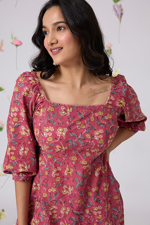 Okhai "Lilianne" Hand-Embroidered Handblock Printed Pure Cotton Dress