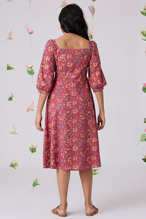 Okhai "Lilianne" Hand-Embroidered Handblock Printed Pure Cotton Dress