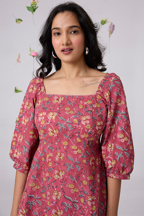 Okhai "Lilianne" Hand-Embroidered Handblock Printed Pure Cotton Dress