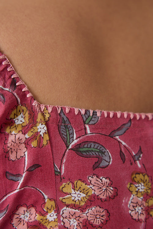 Okhai "Lilianne" Hand-Embroidered Handblock Printed Pure Cotton Dress