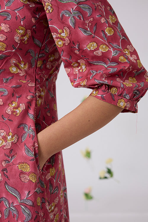 Okhai "Lilianne" Hand-Embroidered Handblock Printed Pure Cotton Dress