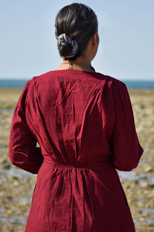 Okhai "Aafreen" Hand-Embroidered Mirrorwork Pure Cotton V-neckline Dress