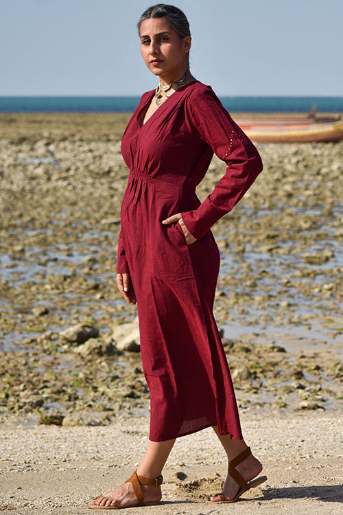 Okhai "Aafreen" Hand-Embroidered Mirrorwork Pure Cotton V-neckline Dress