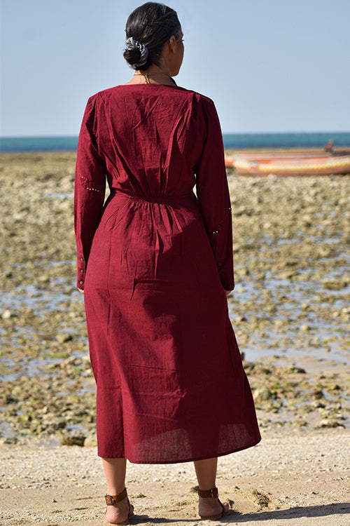 Okhai "Aafreen" Hand-Embroidered Mirrorwork Pure Cotton V-neckline Dress