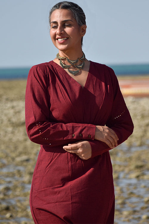 Okhai "Aafreen" Hand-Embroidered Mirrorwork Pure Cotton V-neckline Dress