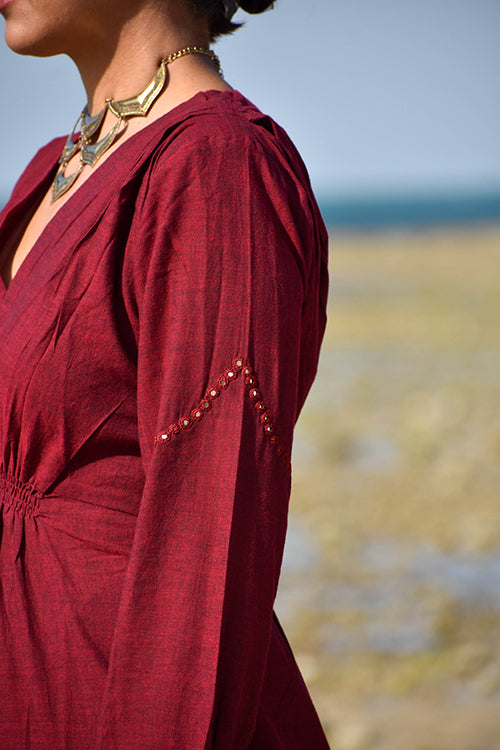 Okhai "Aafreen" Hand-Embroidered Mirrorwork Pure Cotton V-neckline Dress