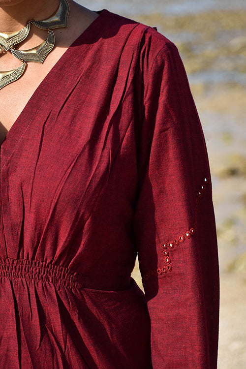 Okhai "Aafreen" Hand-Embroidered Mirrorwork Pure Cotton V-neckline Dress