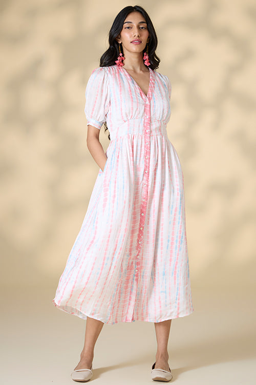 Skyline White Tie-and-Dye Modal Silk Dress For Women Online Okhaistore Skyline White Tie-and-Dye Modal Silk Dress For Women Online Okhaistore