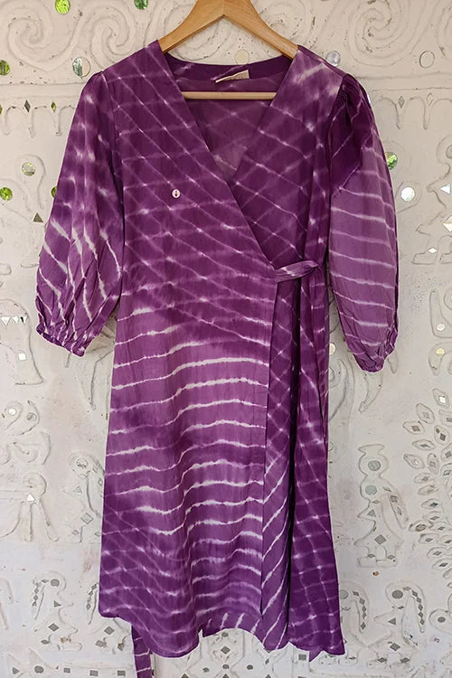 Okhai "Hawaiian Dreams" Tie-and-Dye Pure Cotton Purple Wrap dress| Rescue