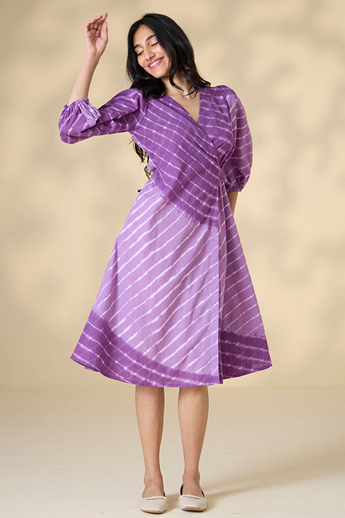 Okhai "Hawaiian Dreams" Tie-and-Dye Pure Cotton Purple Wrap dress| Rescue