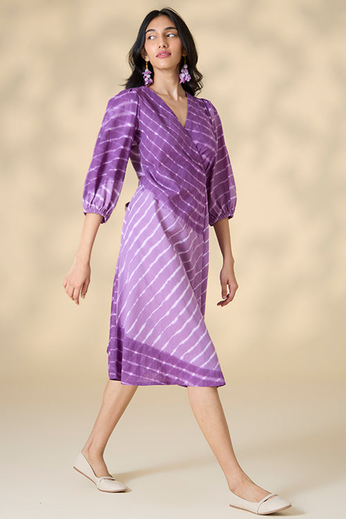 Okhai "Hawaiian Dreams" Tie-and-Dye Pure Cotton Purple Wrap dress| Rescue