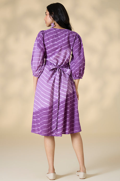 Okhai "Hawaiian Dreams" Tie-and-Dye Pure Cotton Purple Wrap dress| Rescue