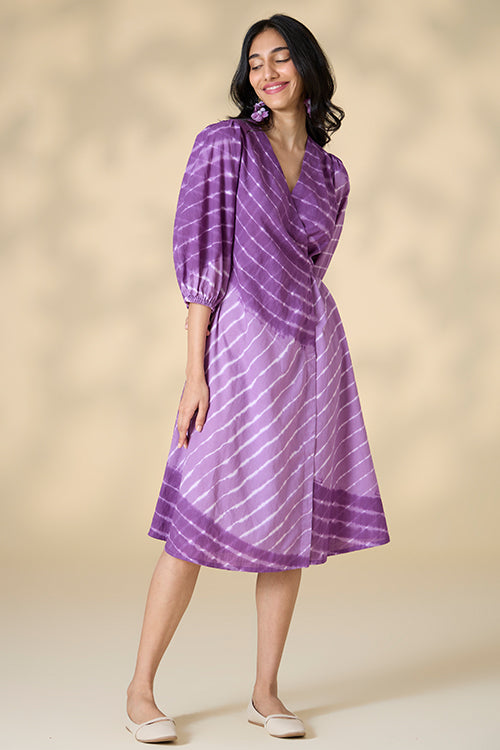 Okhai "Hawaiian Dreams" Tie-and-Dye Pure Cotton Purple Wrap dress| Rescue