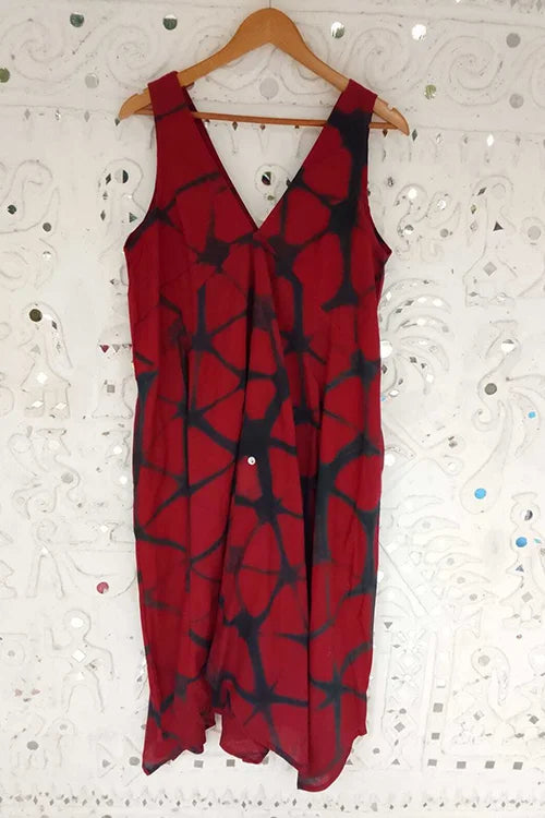 Okhai "Red Sangria" Tie-and-Dye Pure Cotton Sleeveless Dress| Rescue