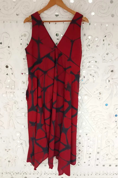 Okhai "Red Sangria" Tie-and-Dye Pure Cotton Sleeveless Dress| Rescue