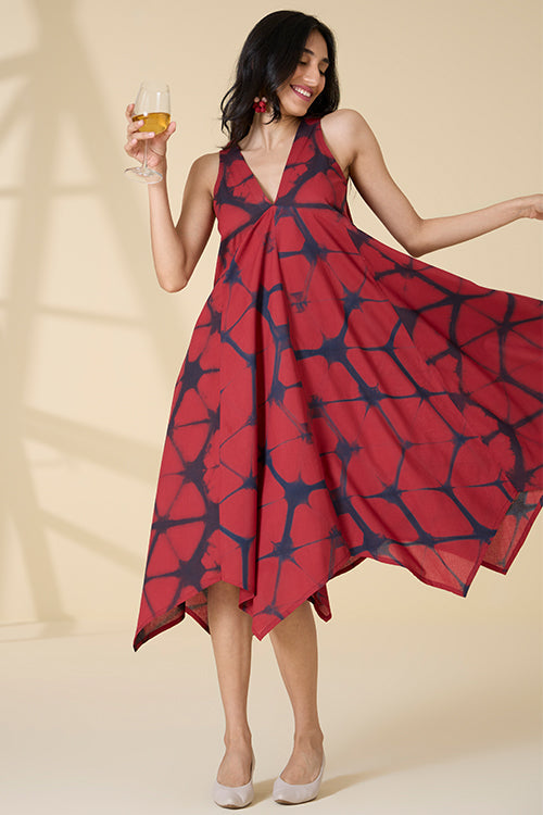 Okhai "Red Sangria" Tie-and-Dye Pure Cotton Sleeveless Dress| Rescue