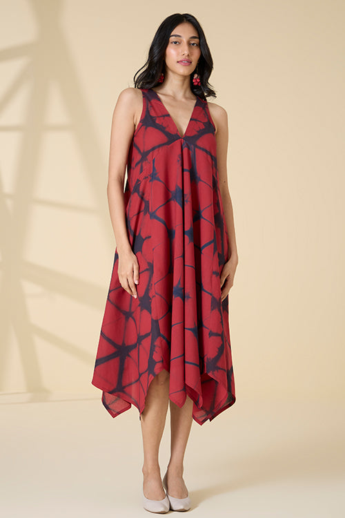 Okhai "Red Sangria" Tie-and-Dye Pure Cotton Sleeveless Dress| Rescue