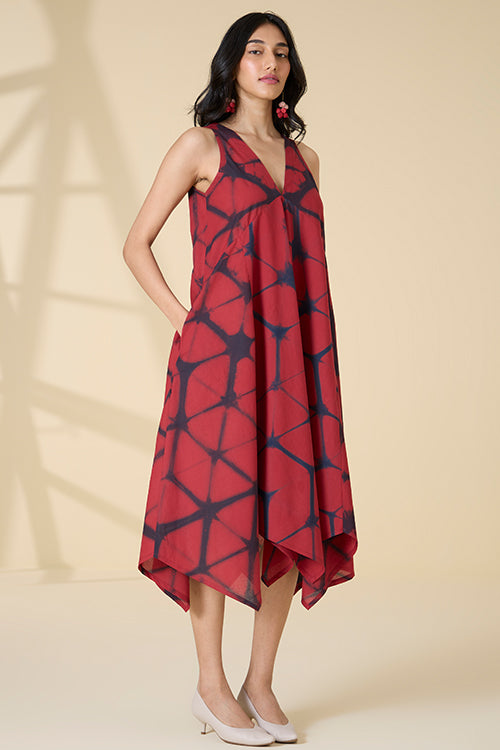 Okhai "Red Sangria" Tie-and-Dye Pure Cotton Sleeveless Dress| Rescue