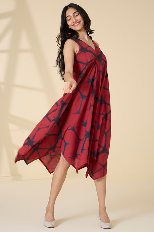 Okhai "Red Sangria" Tie-and-Dye Pure Cotton Sleeveless Dress| Rescue