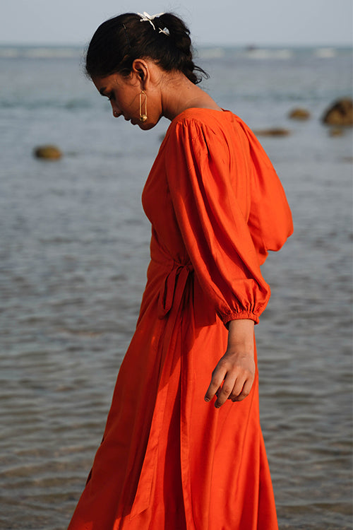 Okhai "Saffron Echo" Silk Blend Wrap Dress| Rescue