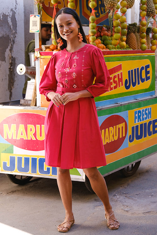 Okhai "Red Velvet" Suf Embroidered Hand-woven Cotton Dress