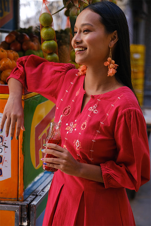 Okhai "Red Velvet" Suf Embroidered Hand-woven Cotton Dress