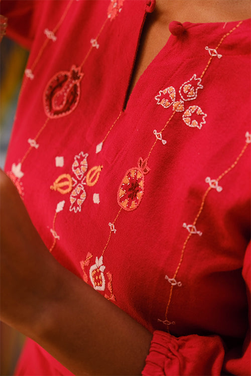 Okhai "Red Velvet" Suf Embroidered Hand-woven Cotton Dress