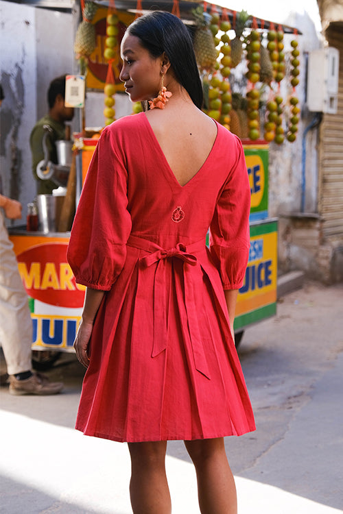 Okhai "Red Velvet" Suf Embroidered Hand-woven Cotton Dress