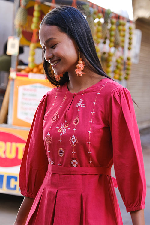 Okhai "Red Velvet" Suf Embroidered Hand-woven Cotton Dress
