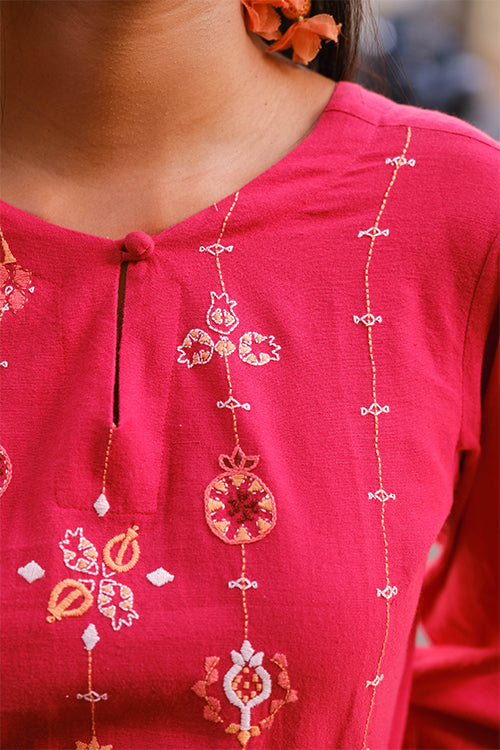 Okhai "Red Velvet" Suf Embroidered Hand-woven Cotton Dress