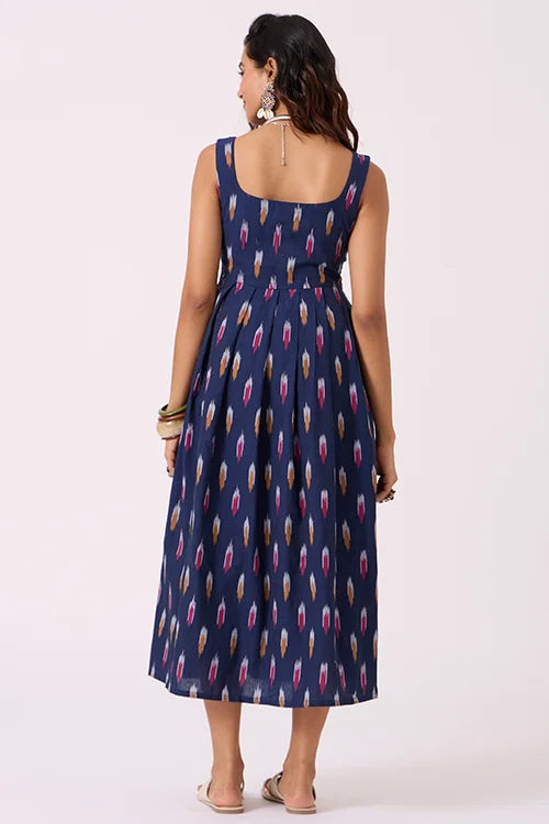 Okhai "Blue Haze" Pure Cotton Ikat Blue Sleeveless Dress