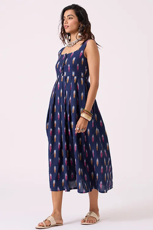Okhai "Blue Haze" Pure Cotton Ikat Blue Sleeveless Dress